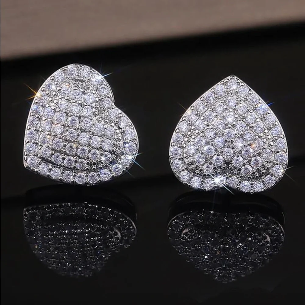Elegant Silver Heart Stud Earrings - Picture 1 of 1
